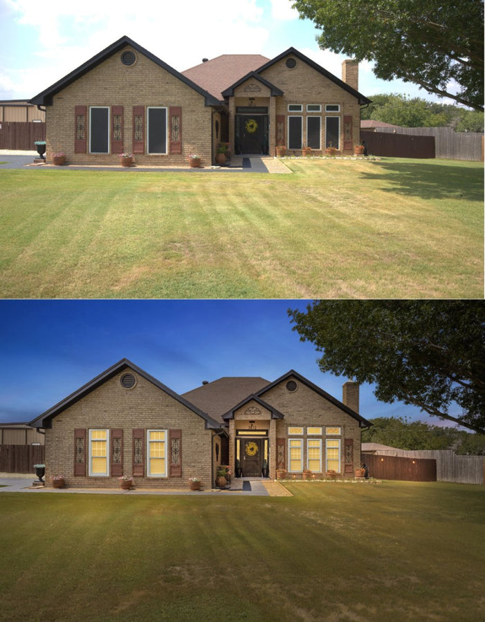 Real estate photo editing, day-to-dusk