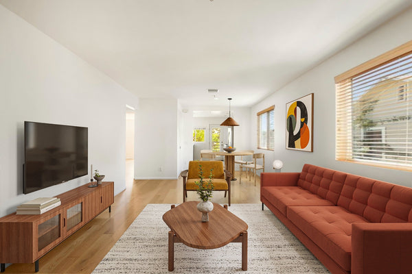 1018 Magnolia St living room virtually staged in warm mid-century modern style by Bella Virtual