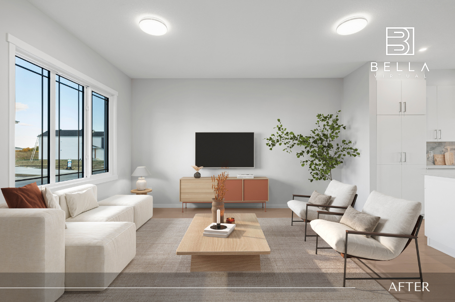 Living room · Austin, after — Virtual staging
