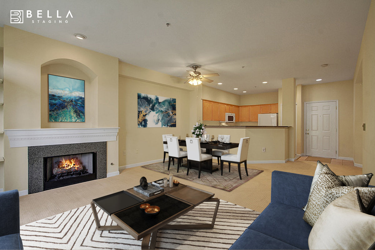 Condo living & dining, after — Virtual staging