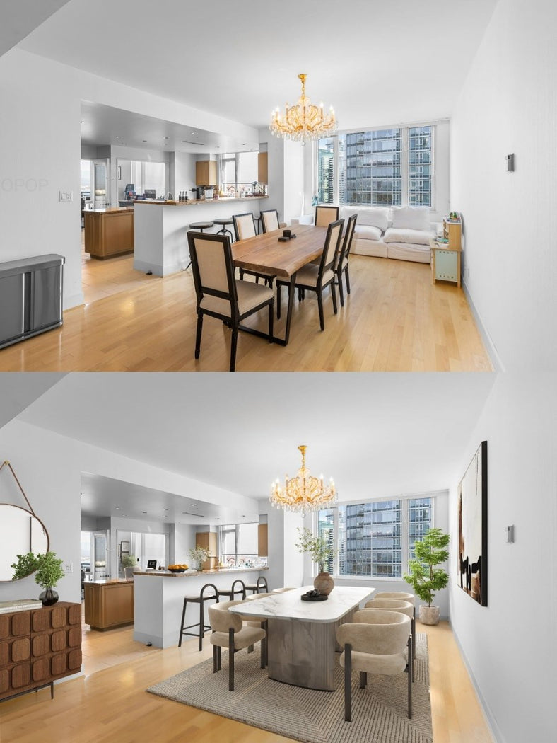 Furniture removal and virtual staging, before and after