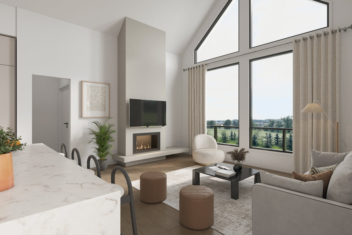 Great room — interior render by Bella