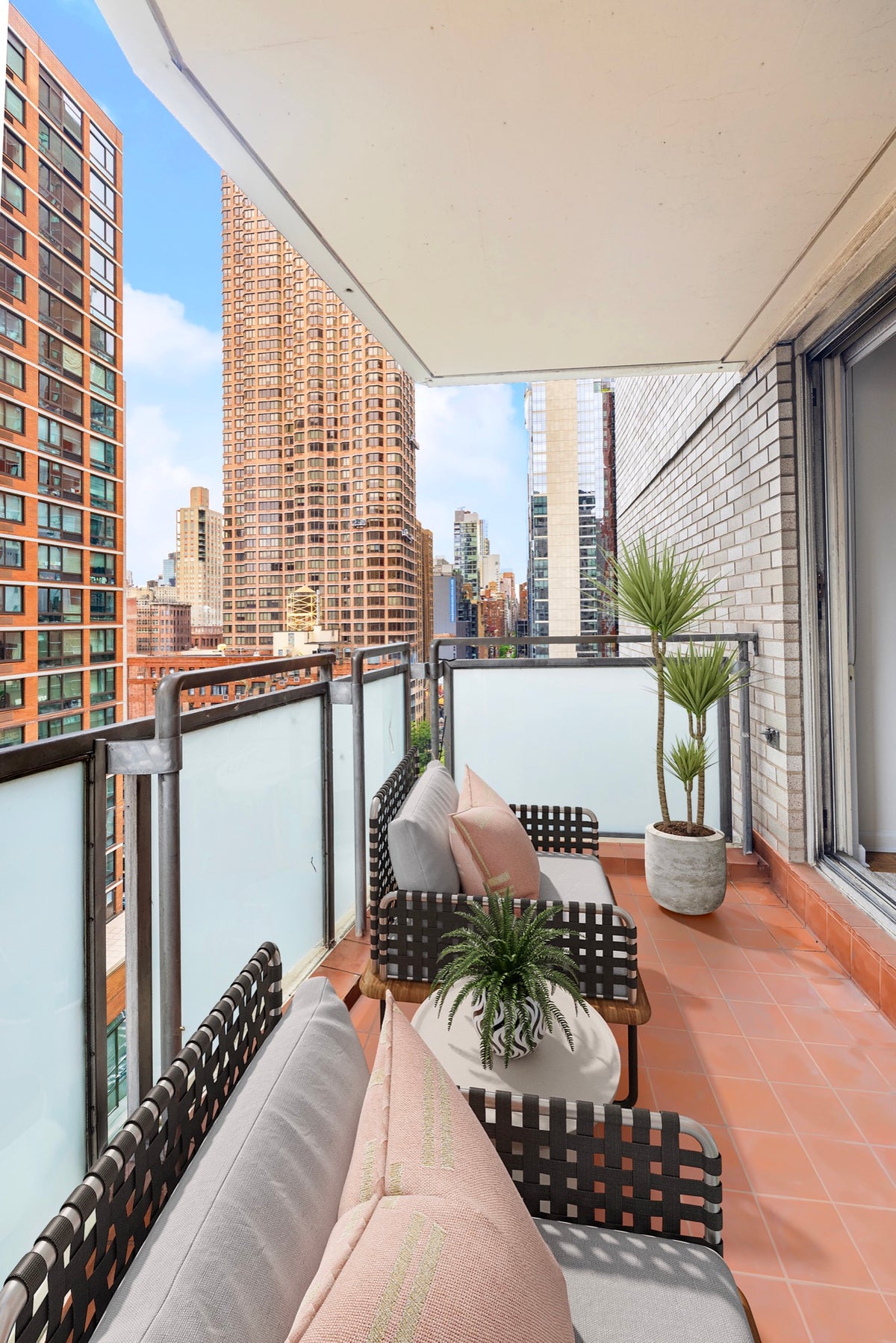 300 E 40th St 16K · private terrace, after — Virtual staging