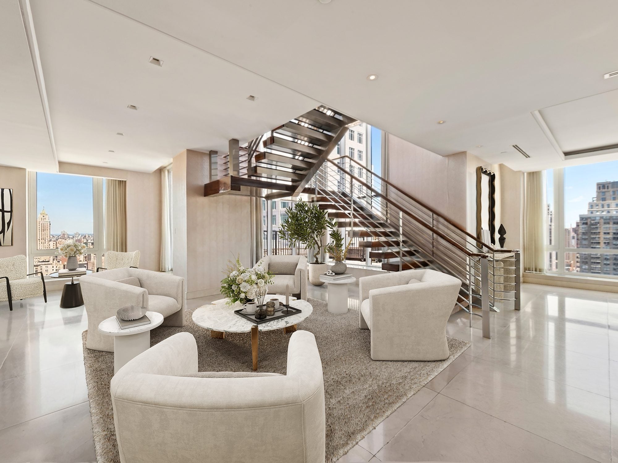 Manhattan penthouse living room virtually staged by Bella for a luxury listing