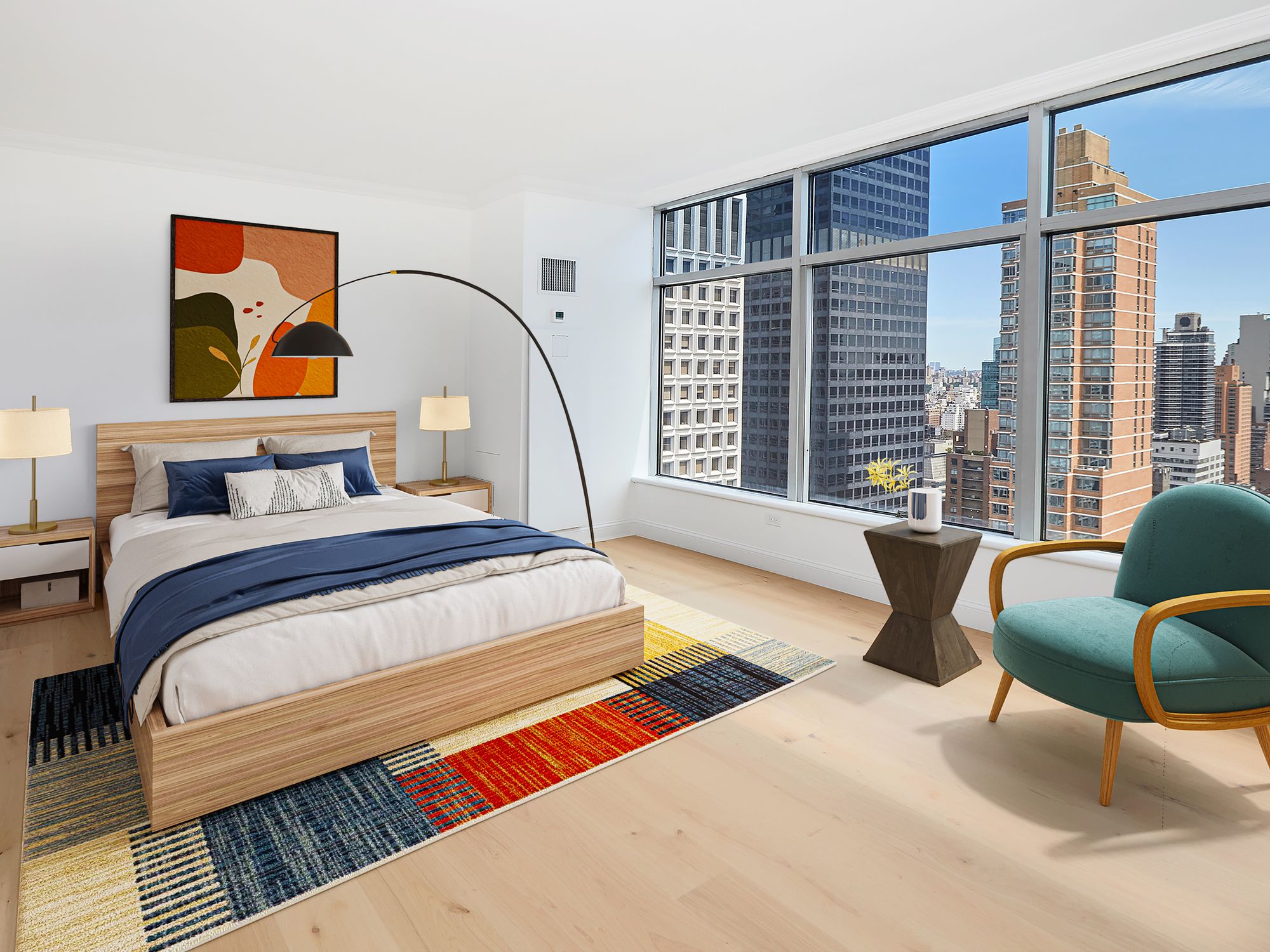 Midtown East primary bedroom, after — Virtual staging
