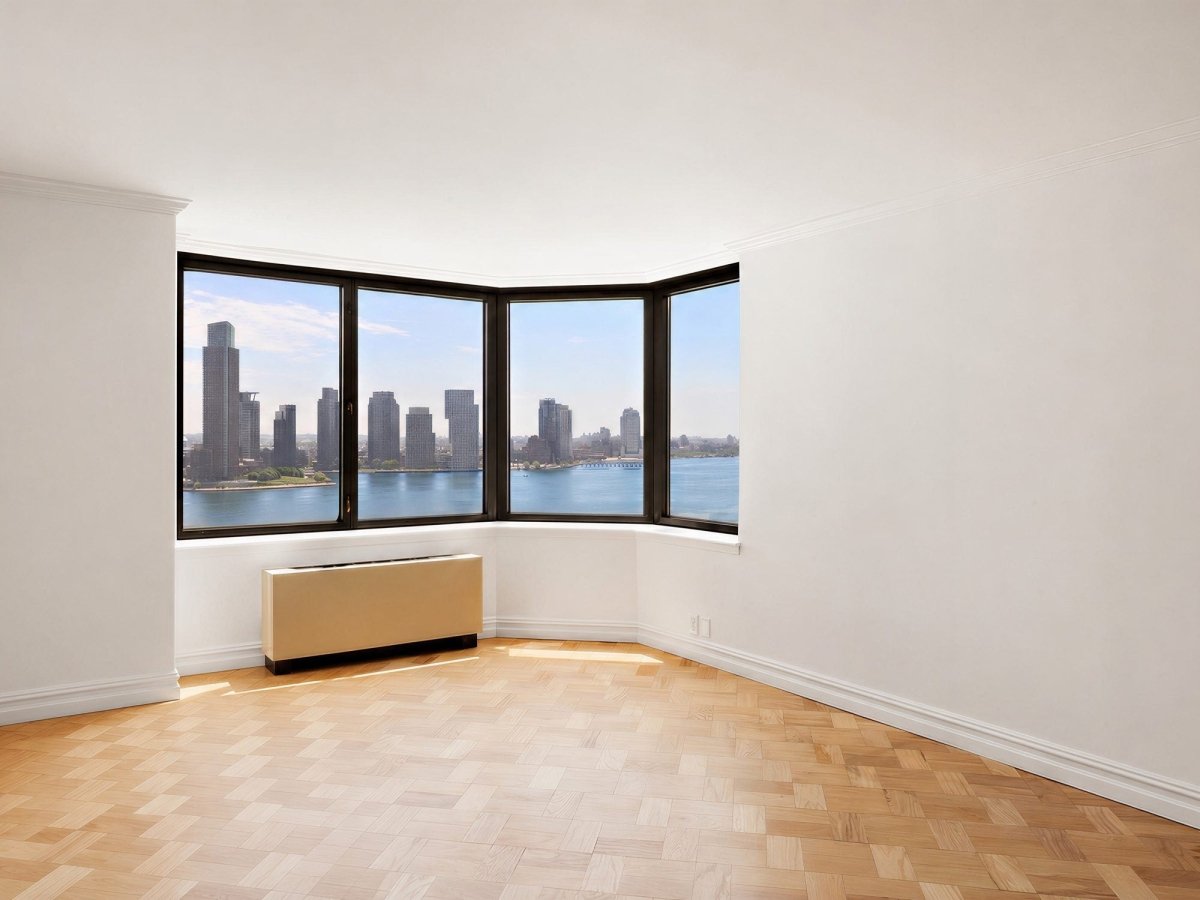 Murray Hill river-view living room, before