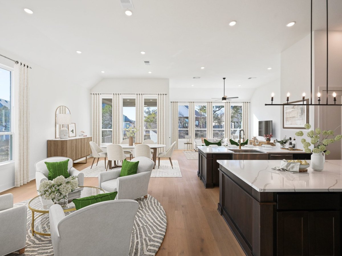 Open kitchen and living room, after — Virtual staging