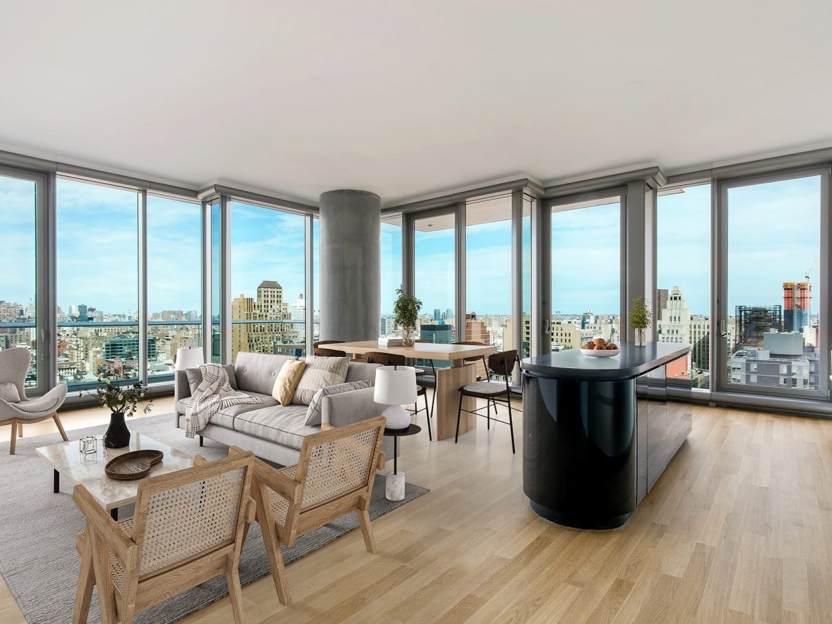 Tribeca skyline living and dining, after — Virtual staging