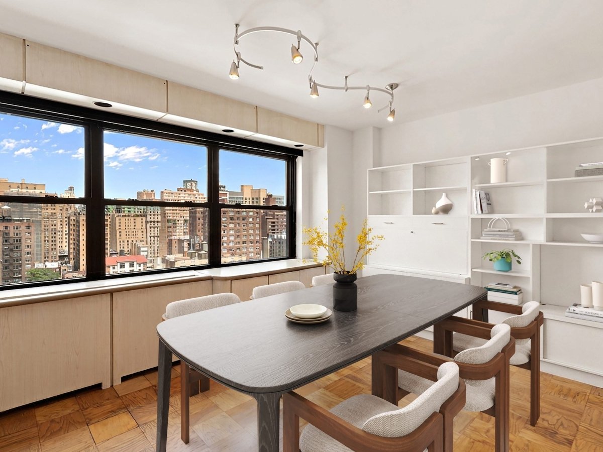 Upper West Side city-view dining room, after — Furniture removal & virtual staging